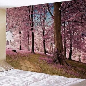 Pink Background Flowers Backdrop Nature Trees Forest Landscape Garden Canvas Art